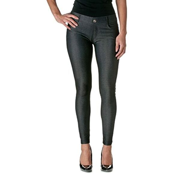 YELETE Black Herringbone Solid 5 Pocket Solid Fashion Jegging with Rhinestones - Picture 1 of 15